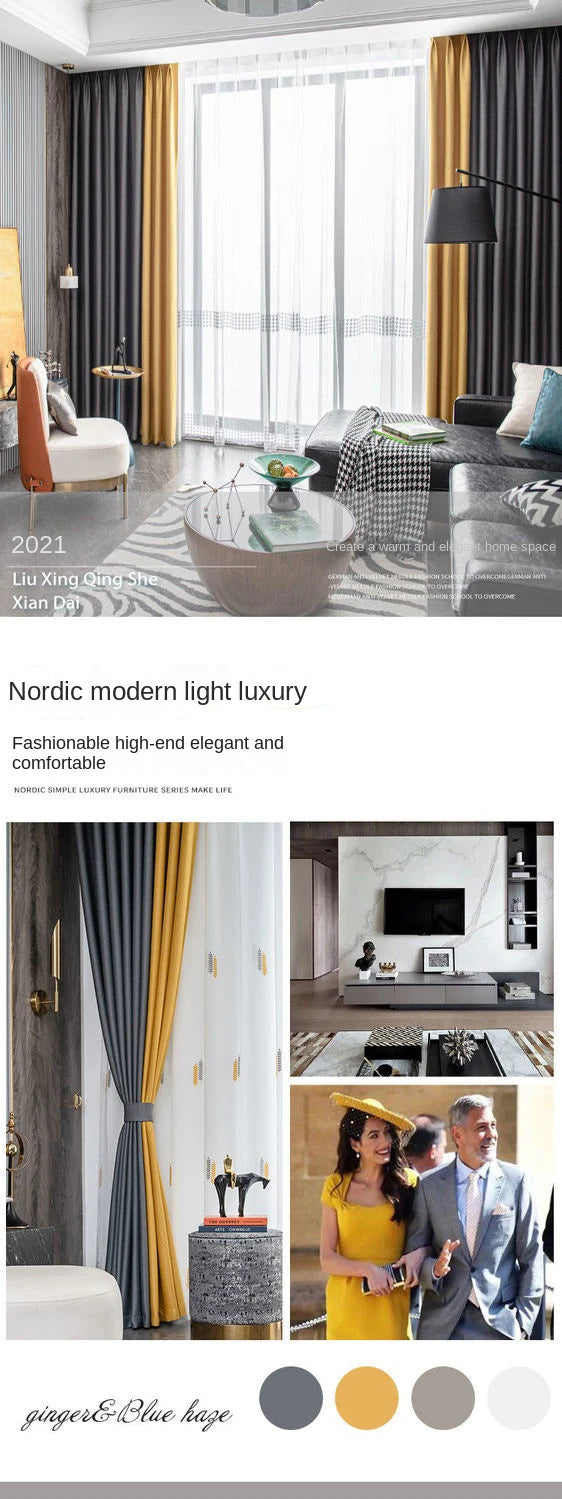 2025 New Spliced Two Color Bedroom Full Blackout Curtain Living Room Advanced Curtains Room Bay Window Light Luxury Drapes