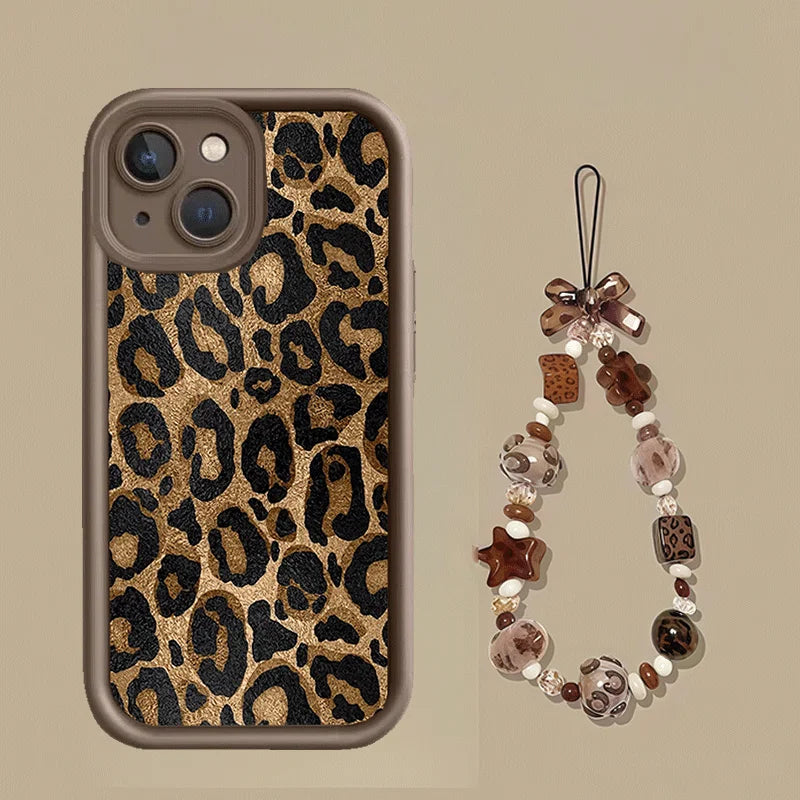 Leopard With Chain Phone Case For Xiaomi MI 17 Pro Max 15T 15 Ultra 14T 13 POCO F7 X7 M7 X5 F5 X6 PRO M6 X4 GT NFC C40 5G  Cover