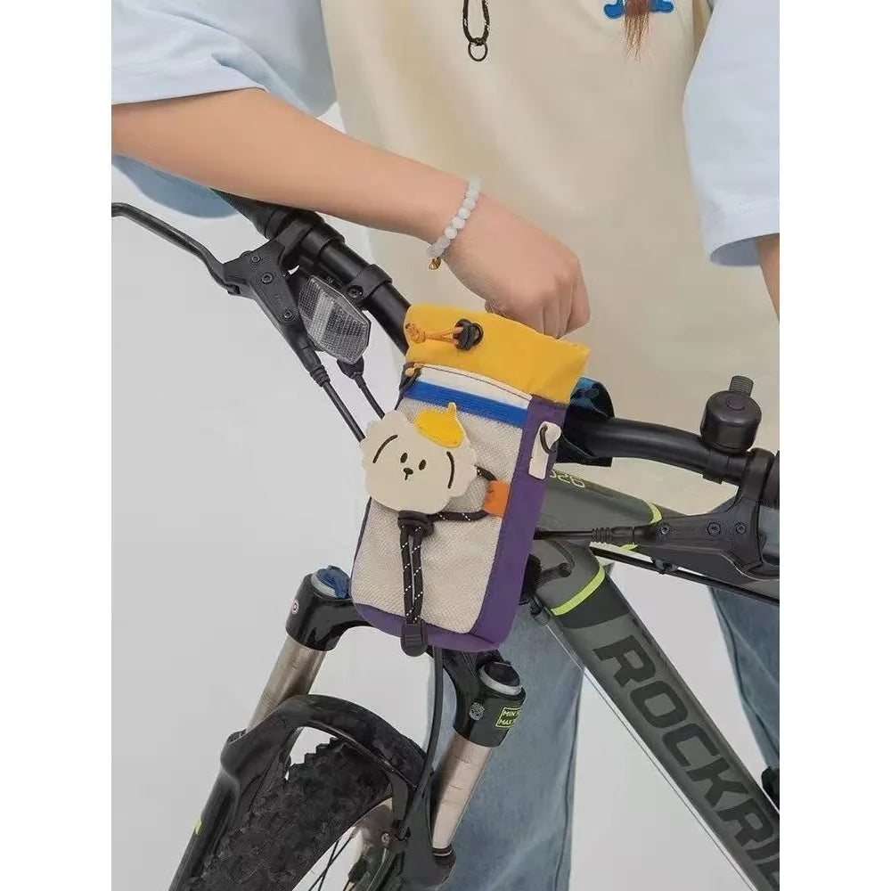 New Camping Style Bicycle Front Bag Portable Water Bottle Holder Multifunctional Bike Storage Pouch for Outdoor Riding Daily Use