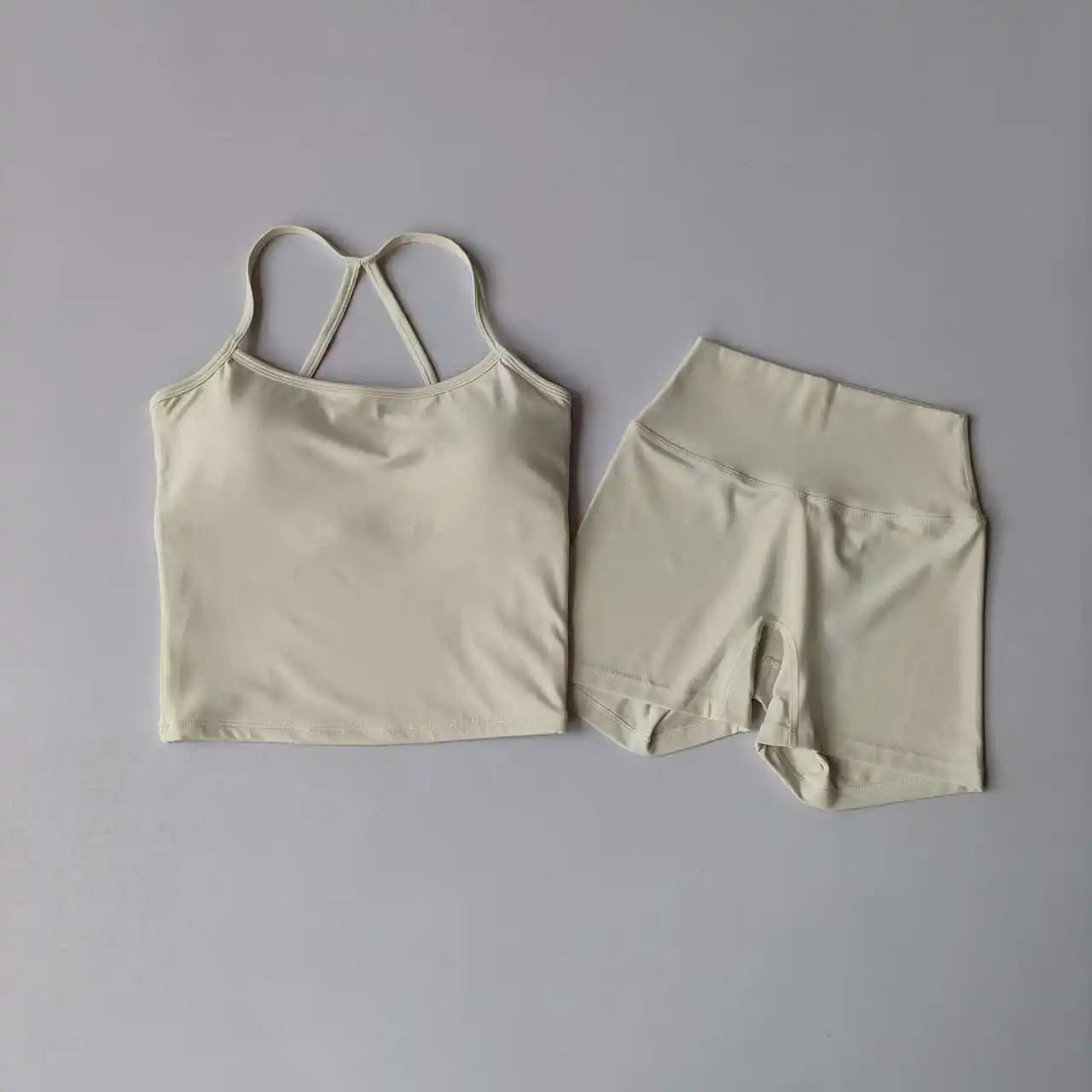 2PCS Gym Fitness Medium-intensity Sports Vest Beauty Back Yoga Suit Sports Bra Women Pilates Bra High Waist Hip Lift Shorts Set