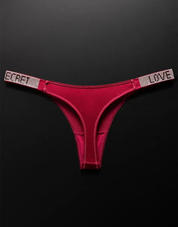 Letter Sexy Panties Women Thongs Rhinestones Diamonds G-string Sports Thong Low Waist Shorts Briefs T-back Fitness S-XL