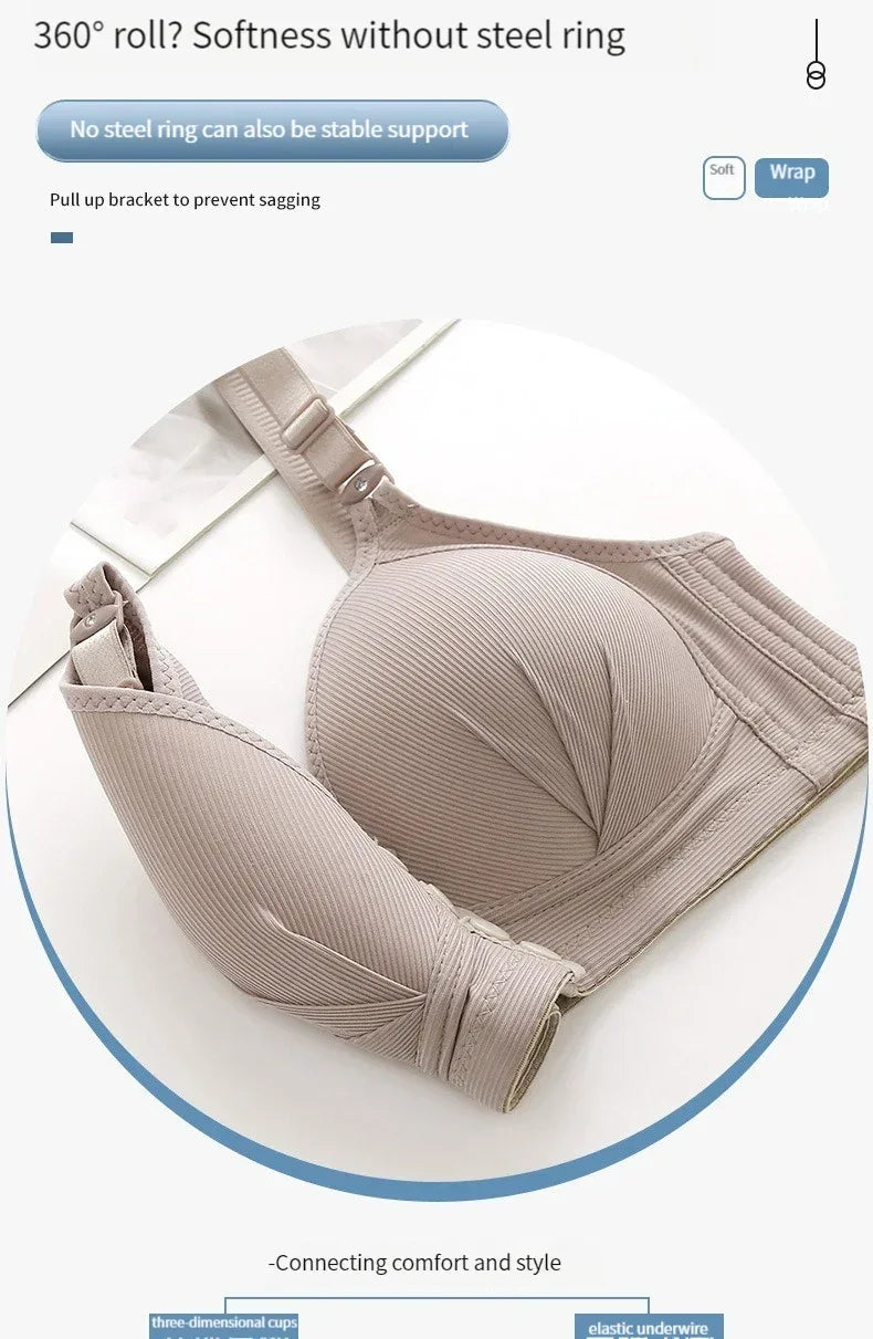 Front button bra underwear no underwire breathable comfortable traceless invisible hollow print adjustable@G102