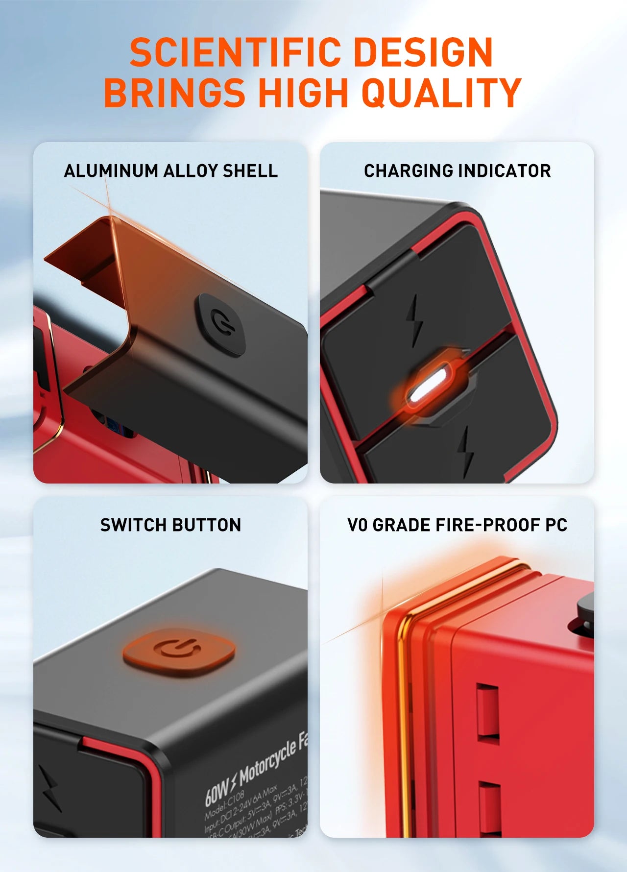 LDNIO Motorcycle USB C Fast Charger PD+QC3.0 60W Waterproof Socket Type C Cell Phone 12V/24V Vehicle-Mounted Charger Adapter