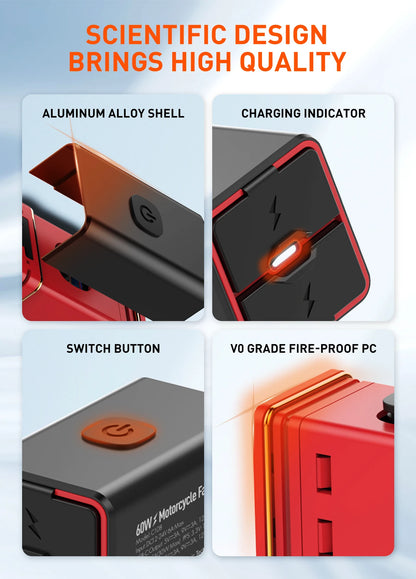 LDNIO Motorcycle USB C Fast Charger PD+QC3.0 60W Waterproof Socket Type C Cell Phone 12V/24V Vehicle-Mounted Charger Adapter