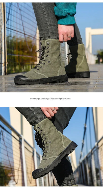 2024 Men's Fashion Canvas Shoes Spring and Autumn Outdoor Shoes Thick-soled High-top Shoes Cuff Shoes Fashion Sports Shoes