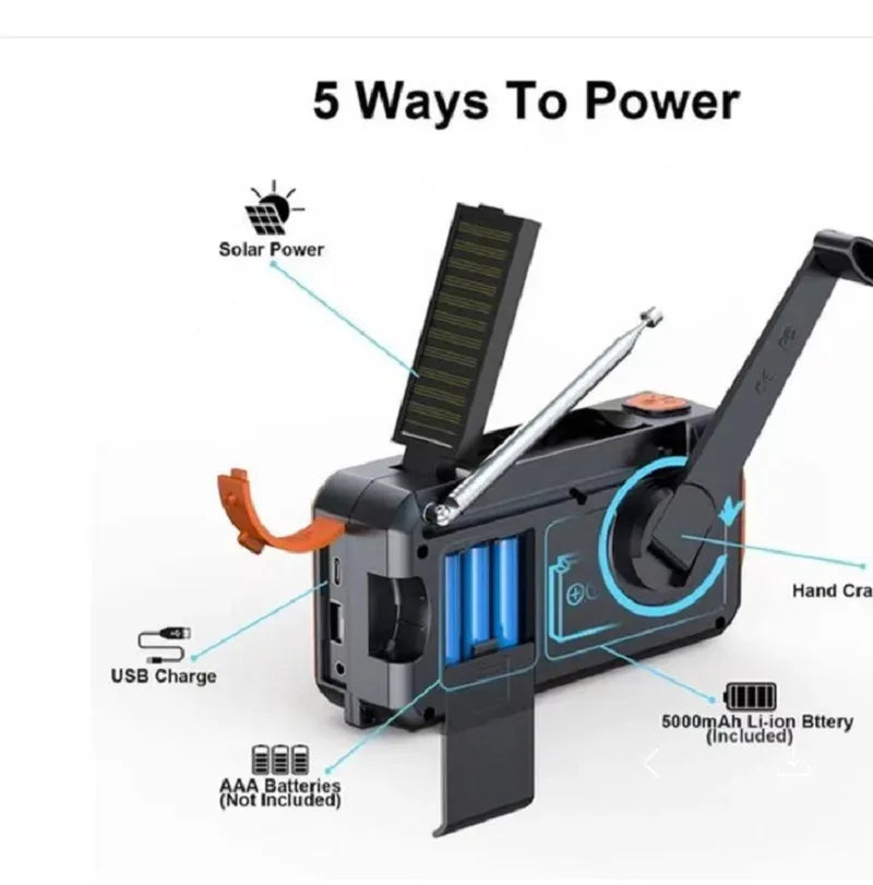 DAB376BT  Crank Radio DAB+FM BT Emergency Radio with 5000 mAh Battery Solar  with Alarm Clock Hand Crank Blackout Emergency  use