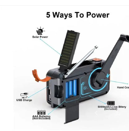 DAB376BT  Crank Radio DAB+FM BT Emergency Radio with 5000 mAh Battery Solar  with Alarm Clock Hand Crank Blackout Emergency  use