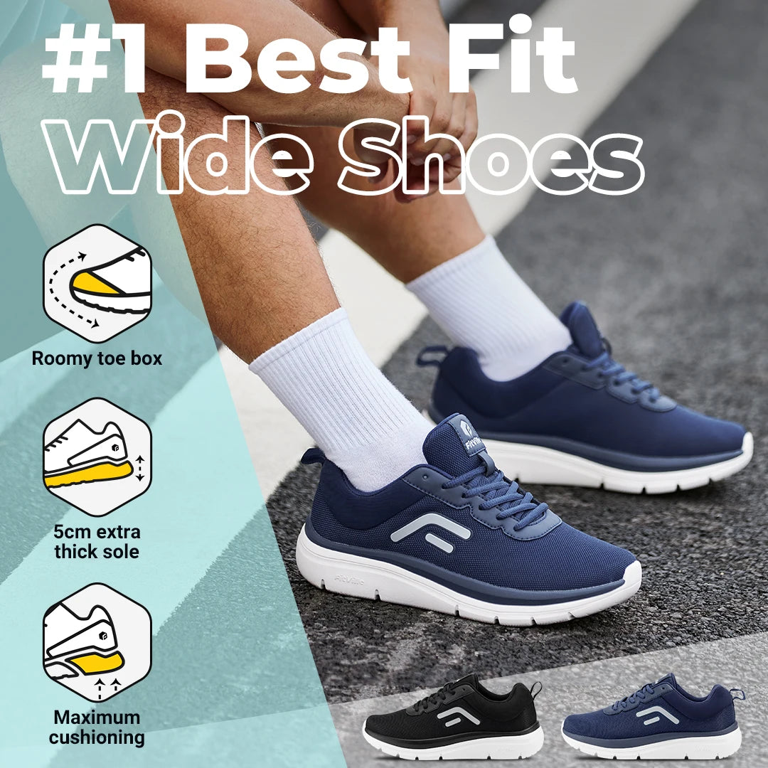 FitVille Walking Shoes for Men Wide Width Thick sole Lightweight Breathable Sneakers Shoes for Plantar Fasciitis Pain Relief
