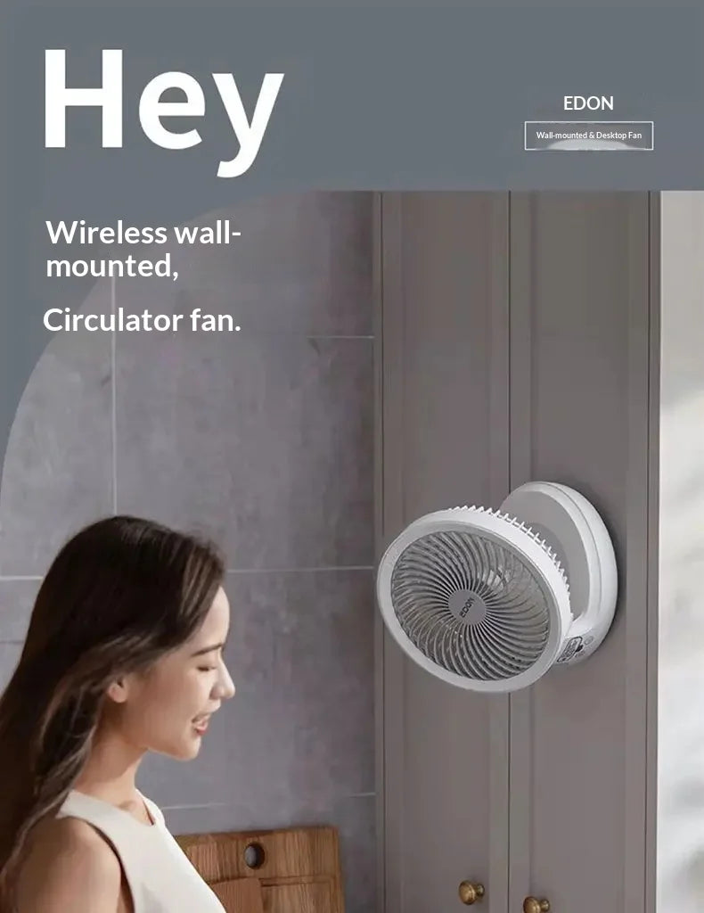 Edon Air Circulation Fan Wireless Suspended USB Rechargeable Night Light Touch Control 4 Wind Speed Folding Electric Fan Home