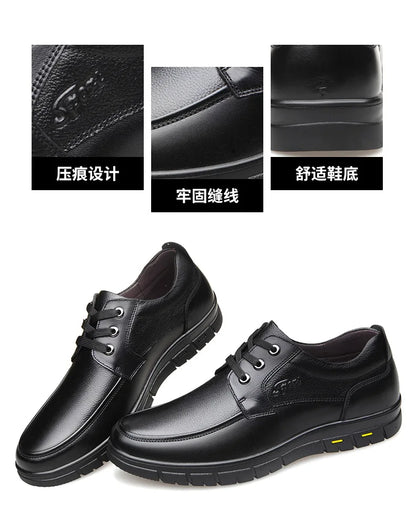 Autumn Men's Leather Shoes True Cowhide Flat Bottom Anti-Slip Plus Size Casual Elderly Father Shoes Rubber Sole China Made