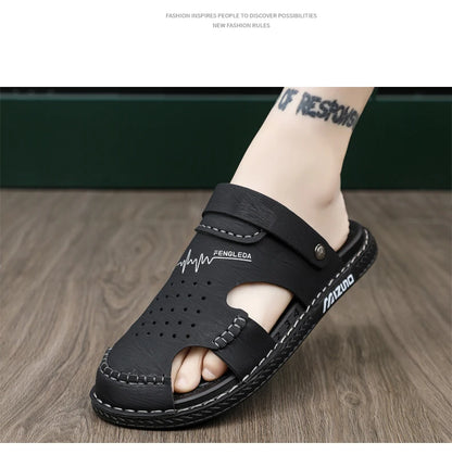 Men's Baotou Sandals Summer new Outdoor Cool Breathable Anti slip Waterproof Beach Shoes Soft Sole Fashion Dual purpose Slippers