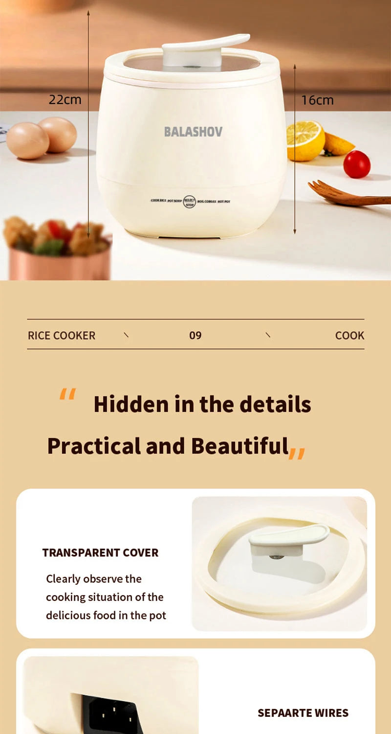 1.8L Portable Smart Rice Cooker - Multifunctional Non-Stick Rice Cooking Pot for Cooking Rice,  Soup, for Dorms & Small Kitchens