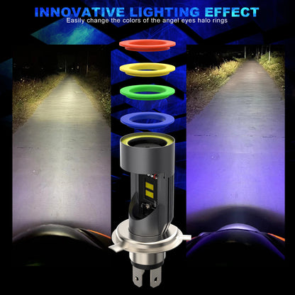 30W LED Headlight Bulb H4 Five Color Halo Ring HS1 P43T Auto Headlight EyeSuper 6000K Csp Plug&Play Motorcycle Bulb 1PC 12/24V