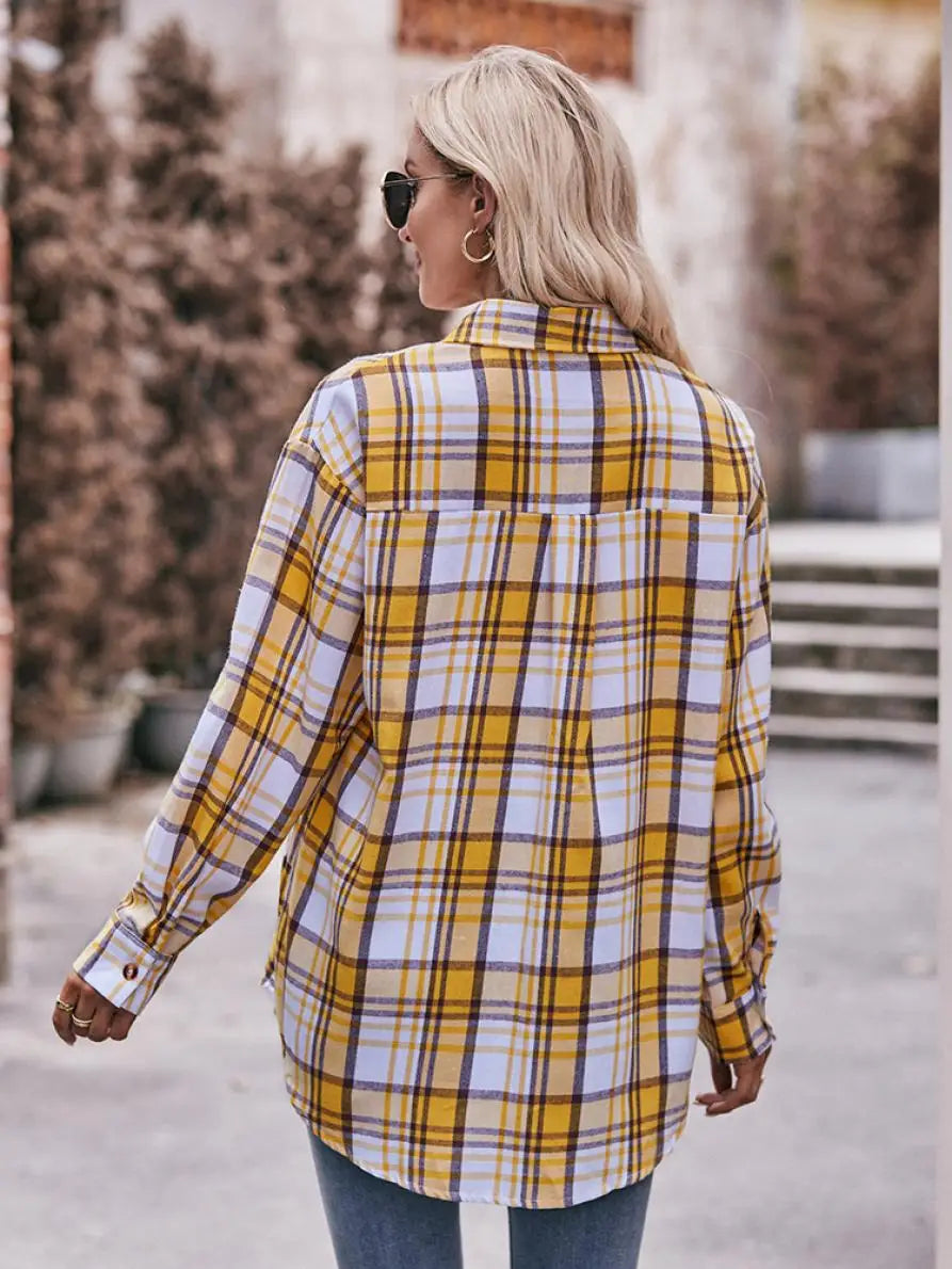 Autumn Plaid Shirt Women Long Sleeve Turn-down Collar Oversize Shirts Female Stylish Vintage Casual Blouse Ladies Chemise