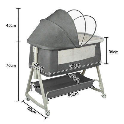 4-in-1 Baby Co-Sleeping Crib, Adjustable to 6 Positions, with Mattress, 15° Incline, Wheels with Brakes, Baby Crib 0-24 Months