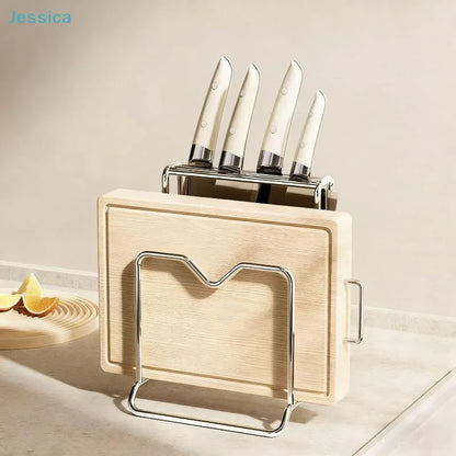♥Stainless Steel Kitchen Organizer Stand - Knife & Cutting Board Holder, Rounded Corner Countertop Storage Rack