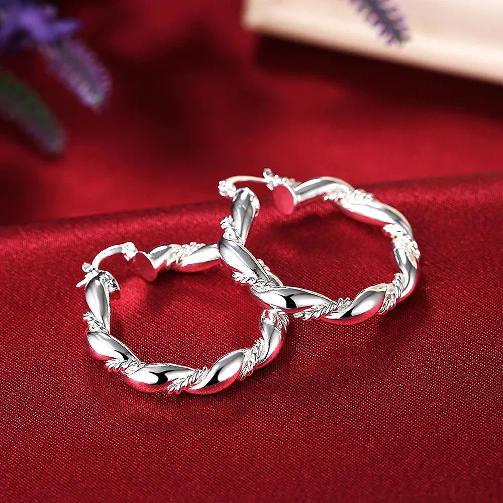 925 Sterling Silver Retro weave circle earrings for women Luxury Fashion Party Wedding Accessories Jewelry Christmas Gifts
