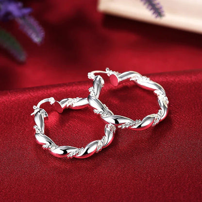 925 Sterling Silver Retro weave circle earrings for women Luxury Fashion Party Wedding Accessories Jewelry Christmas Gifts