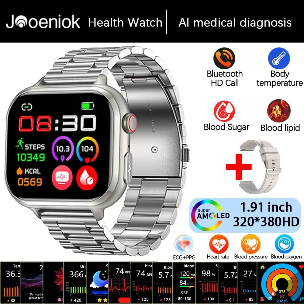 2025New Medical Grade ECG+PPG Smart Watch BMI Body Fat Uric Acid Painless Non-invasive Blood Sugar Monitoring Calling Smartwatch