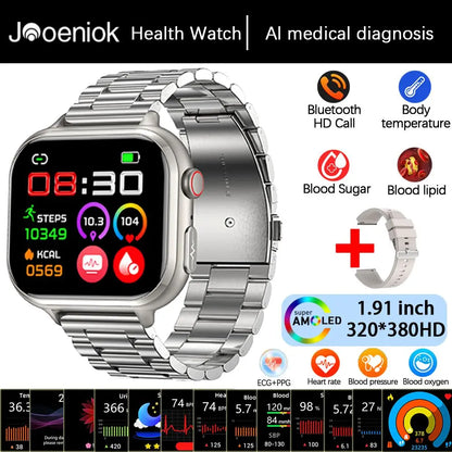 2025New Medical Grade ECG+PPG Smart Watch BMI Body Fat Uric Acid Painless Non-invasive Blood Sugar Monitoring Calling Smartwatch