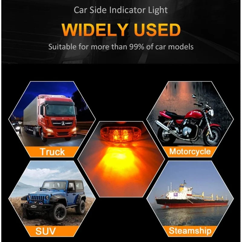10PCS 2LED Warning Light Lightbar Breakdown Emergency Front Side Marker Light Clearance Lamp Assembly Auto Lamp Car Accessories