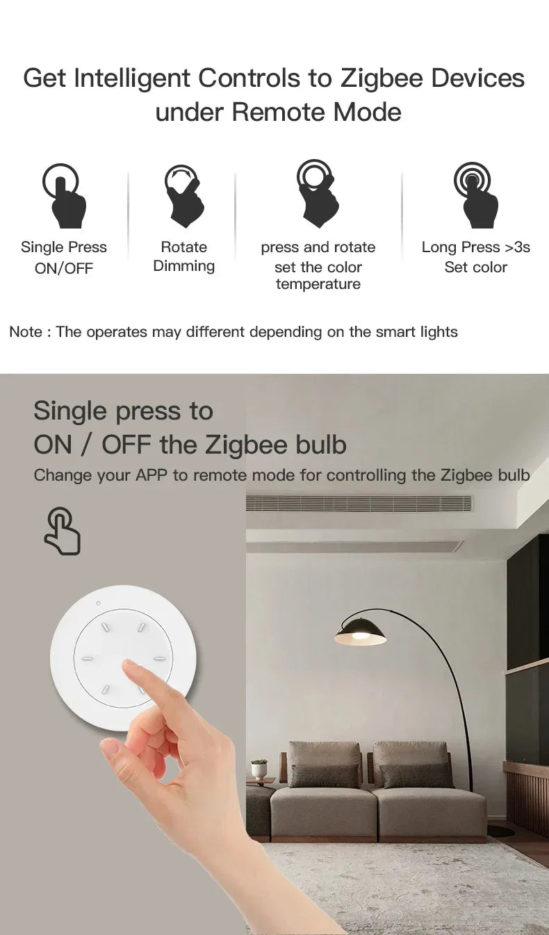 Tuya ZigBee Smart Knob Scene Switch Wirelessly Controls Lights Curtains And Switches Via The Tuya Smart app