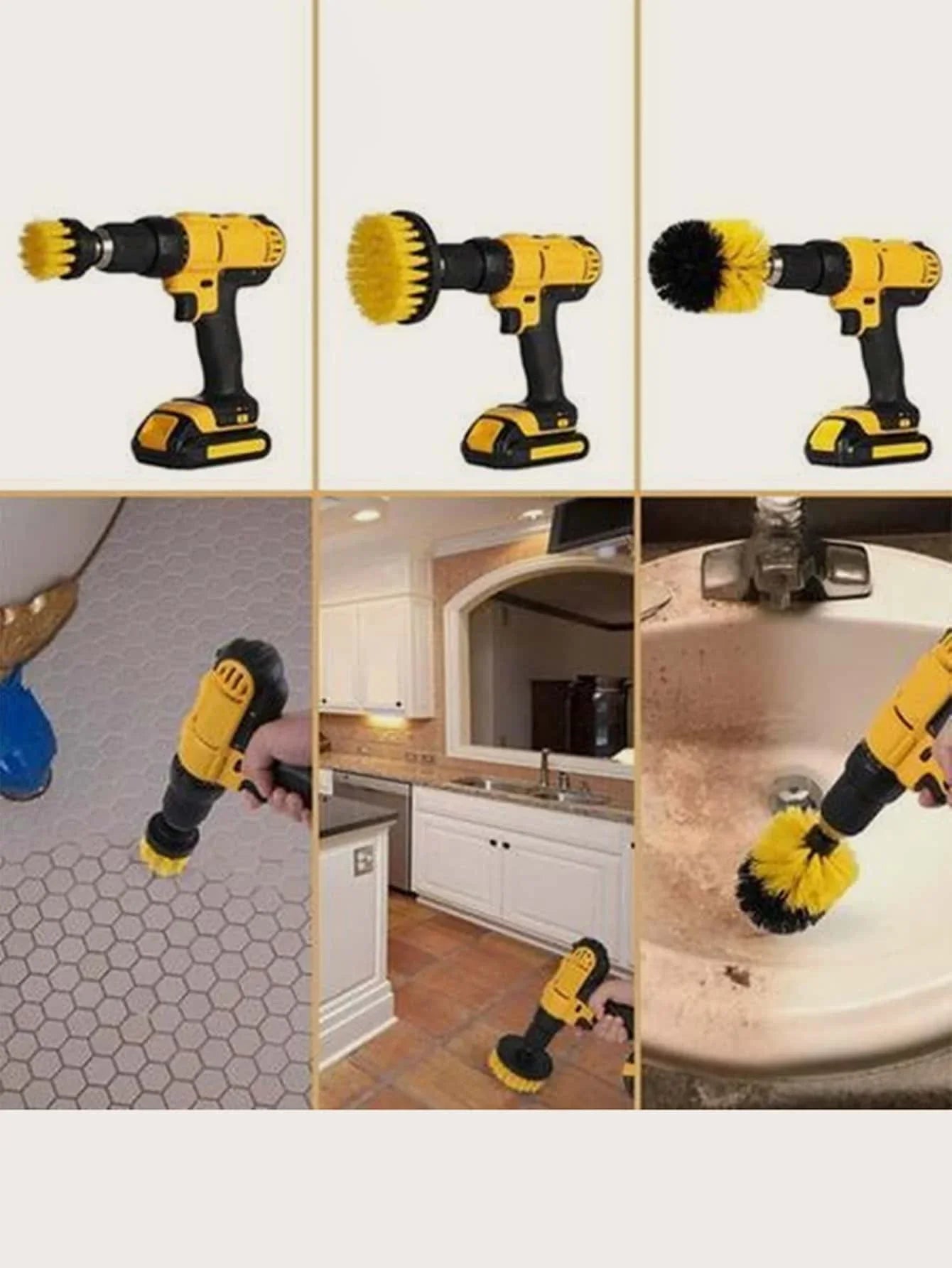 3Pcs/Set Electric Scrubber Brush Drill Brush Kit Plastic Round Cleaning Brush for Carpet Glass Car Tires Nylon Brushes