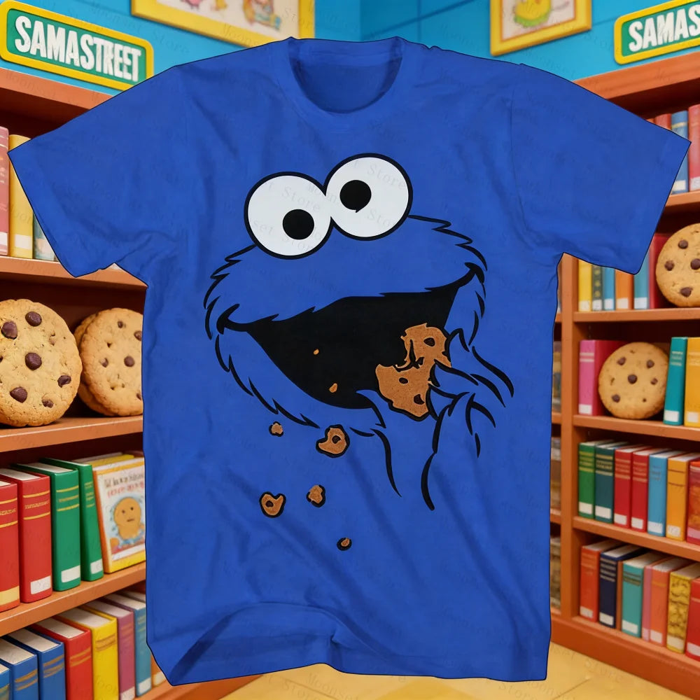 Sesame Street Elmo Large Face T-shirt High Quality Casual Couple Street Sports T-shirt Kids Tshirt Men's Shirts Woman t-shirts
