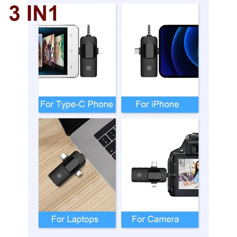 3in1 Wireless Microphone for iPhone Android Cameras Wireless Microphone for Interviews Vlog Noise Cancelling Lavalier Microphone