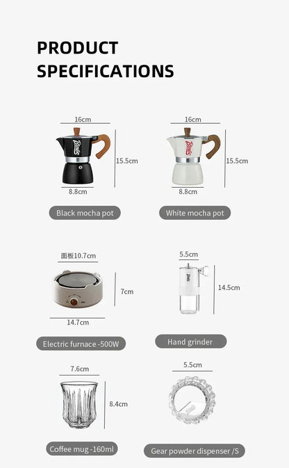 Bincoo Coffee Moka Pot Set with Electric Heating Plate for Home Use Small Espresso Extraction Machine Complete Brewing Kit