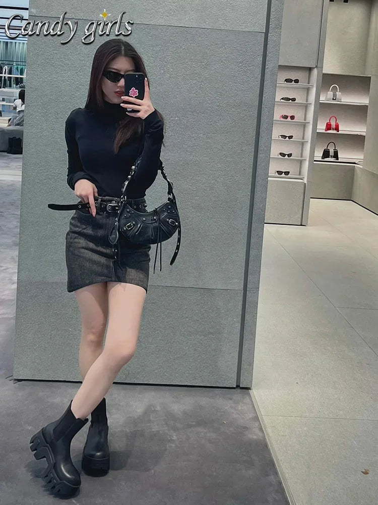 Retro Chelsea Mid-Calf for Women 2024 New round Toe Muffin Gear Platform Black Mid-Calf Length Motorcycle Boots