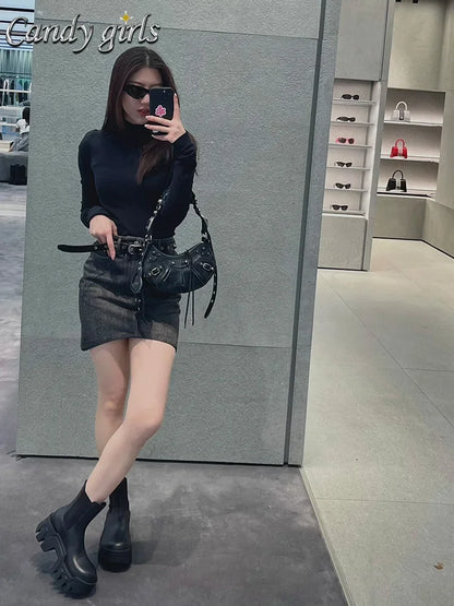 Retro Chelsea Mid-Calf for Women 2024 New round Toe Muffin Gear Platform Black Mid-Calf Length Motorcycle Boots