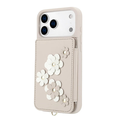 For iPhone 17 Pro Max iPhone Air Case, Wallet with Card Holder, Cute Flower Design Crossbody Purse,Magnetic Kickstand Shockproof