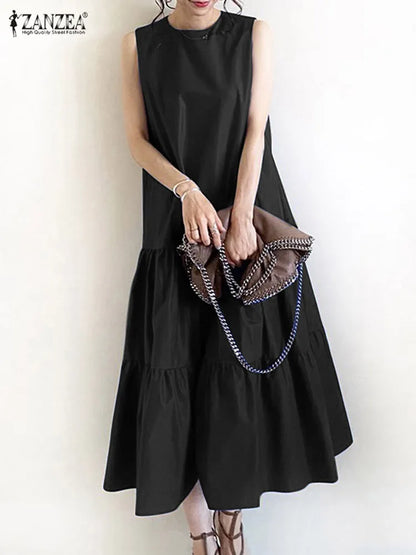 2025 ZANZEA Women Summer Dresses Stylish Sleeveless Ruffles Hem Sundress Casual A-line Holiday Beach Vestido Elegant Party Dress