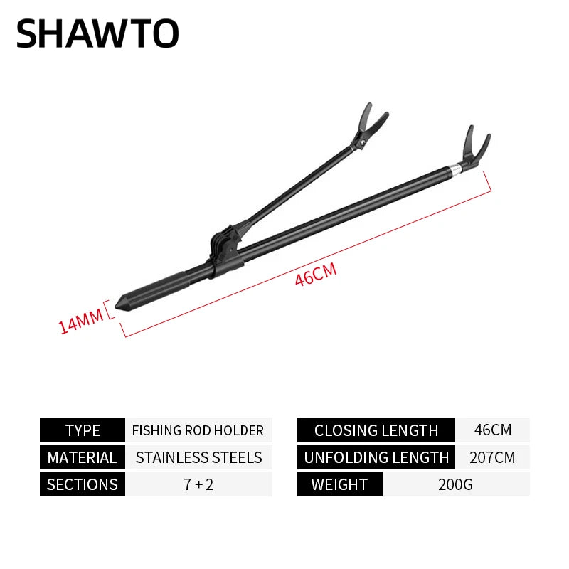 Shawto 2.1M Stainless Steel Thickened Telescopic Fishing Rod Holder 7 Section Bracket Rack Pole Stand Fishing Tools