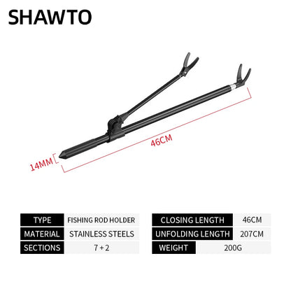 Shawto 2.1M Stainless Steel Thickened Telescopic Fishing Rod Holder 7 Section Bracket Rack Pole Stand Fishing Tools