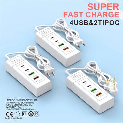 4Ports USB Fast Charger Station USB Multi Splitter Adapter USB C Expander Portable Travel Charger For iPhone Xiaomi Mobile Phone