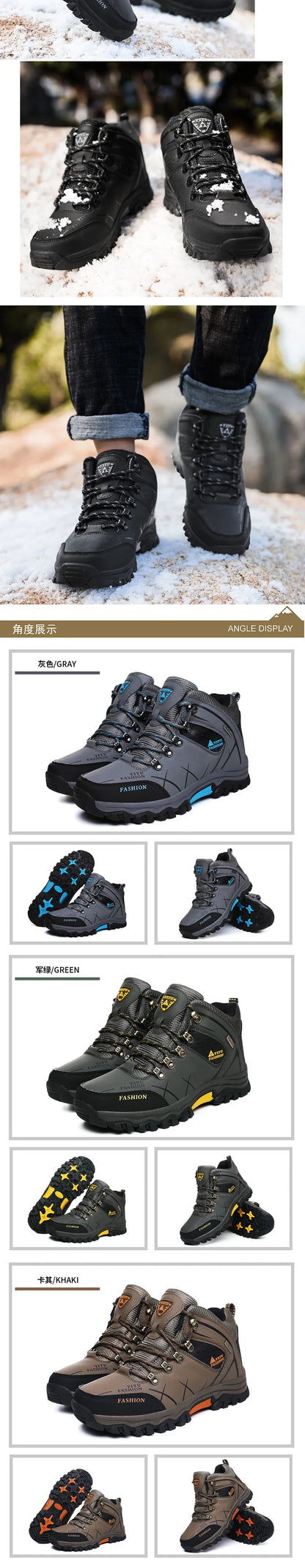 Brand Men Winter Snow Boots Waterproof Leather Sneakers Super Warm Men's Boots Outdoor Male Hiking Boots Work Shoes Size 39-47