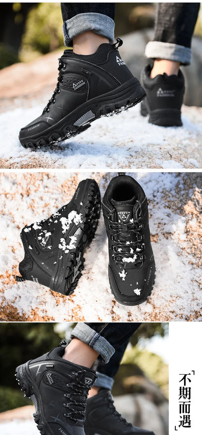 Brand Men Winter Snow Boots Waterproof Leather Sneakers Super Warm Men's Boots Outdoor Male Hiking Boots Work Shoes Size 39-47