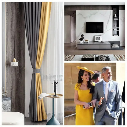 2025 New Spliced Two Color Bedroom Full Blackout Curtain Living Room Advanced Curtains Room Bay Window Light Luxury Drapes