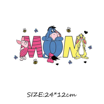Mom Life Mother's DAY DAD Alphabets Mickey Minnie Iron on Transfers Heat Press Stickers for Clothes
