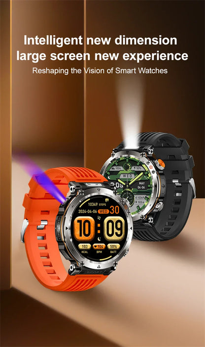 2026 New Outdoor Sports Smartwatch Men Compass 600mAh LED Flashlight Bluetooth Call 3ATM Waterproof Smartwatch For Android iOS