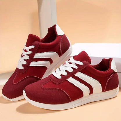 Women's Casual Sports Shoes - Rubber Sole, Geometric Pattern, Low Cut Lace Up Design, Suitable for Wearing All Seasons