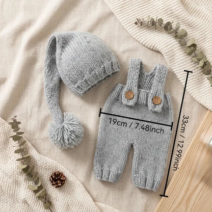 2pcs Newborn Baby Photography Props Knitted Romper Hat Set Handmade Photo Shoot Outfit Infant Studio Accessories Clothes