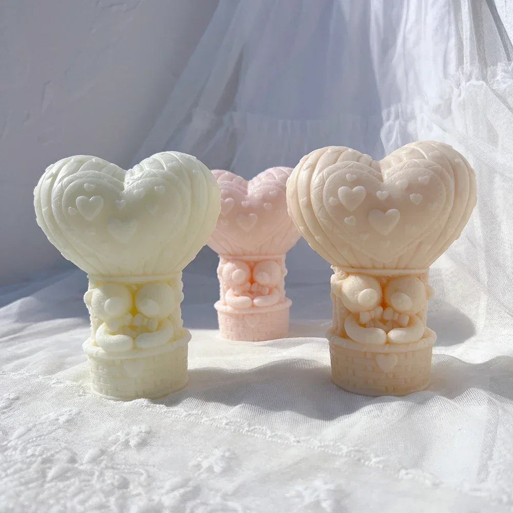 Teddy Bear in A Balloon Candle Mold Valentine's Day Gift idea sitting Bear Hot Air Balloon Silicone Mold Home Decor Wedding Gift