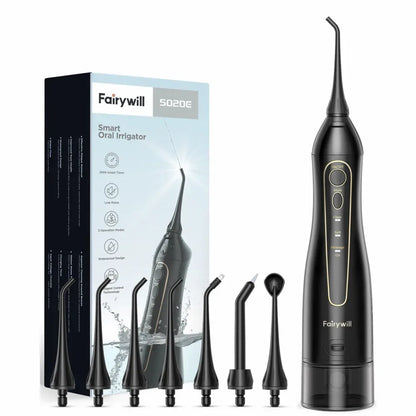Fairywill Water Flossers for Teeth 300ML Oral Irrigator Rechargeable Portable Dental 3 Modes Water Tank Waterproof Teeth Cleaner