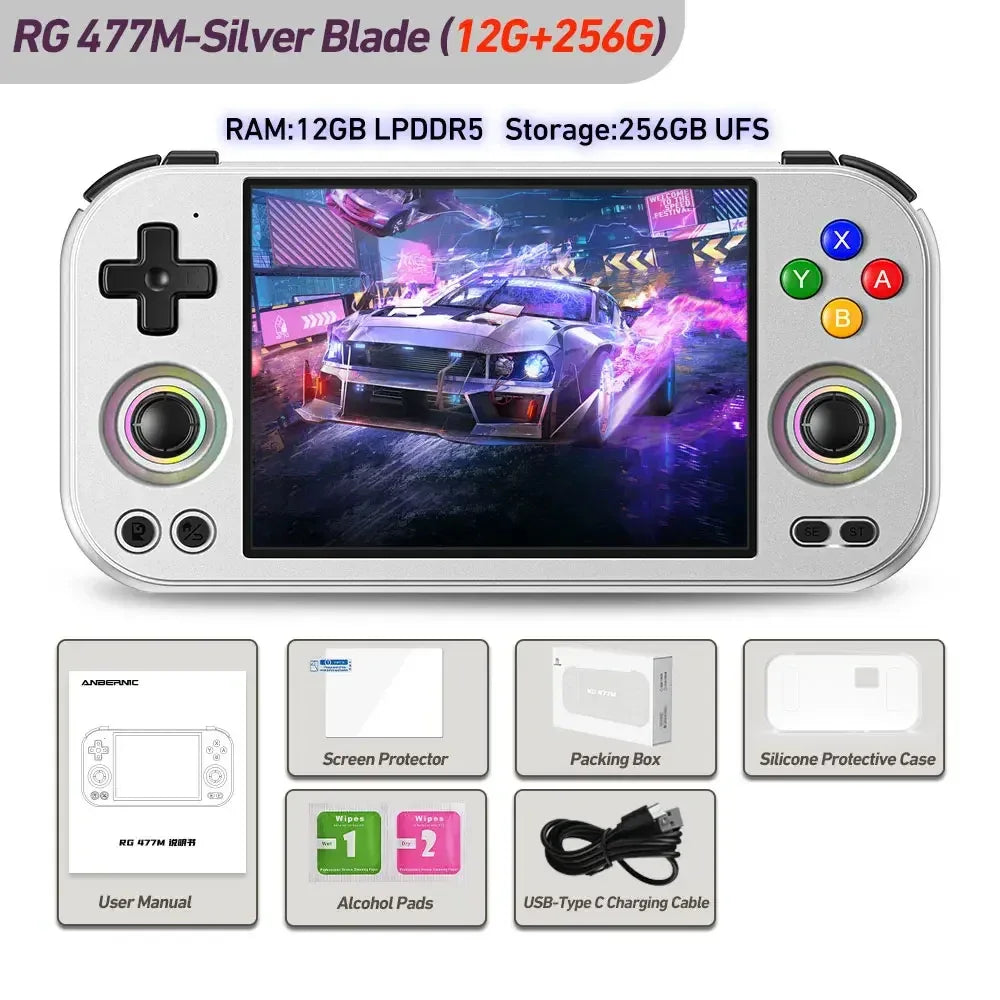 ANBERNIC RG 477M Retro Handheld Game Console 4.7" LTPS In-Cell Screen Android Video Game Player Dimensity 8300 AI Assistant FOTA