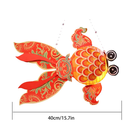 1 Set Goldfish Paper Lantern with Pole DIY Handmade Lantern Chinese New Year Mid-Autumn Festival Fish Night Light Material Bag