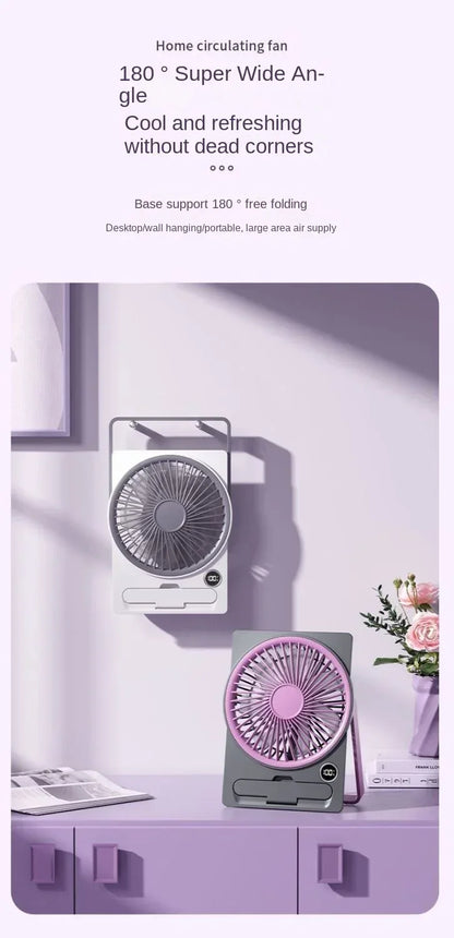 Ultra-thin Desktop Fan Digital Display USB Charging Strong Wind Portable Silent Card Style Fan Dormitory Office Summer Small Fan