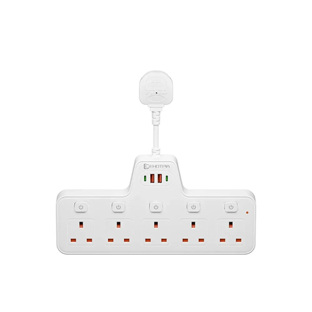 2500W UK Plug Power Strip Wall Mounted Independent Switches, Multitap Network Filter USB-C Ports 2.1A Fast Charging Adapter